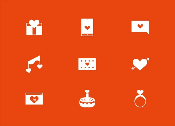 Premium Set Von Herz Glyphen Symbolen Valentinssymbole Gesetzt Auf Rotem — Stockvektor