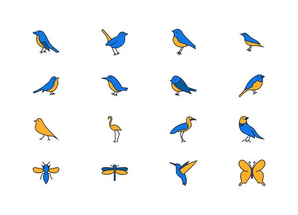 Conjunto Iconos Aves Relleno Lineal Vectorial — Vector de stock