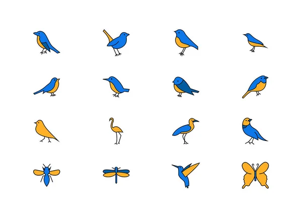 Conjunto Iconos Aves Relleno Lineal Vectorial — Archivo Imágenes Vectoriales