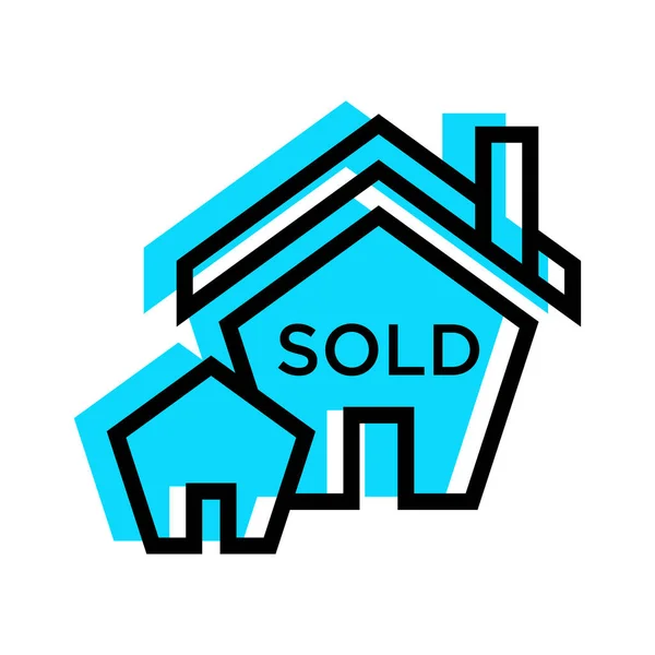 House Sold Sign Icon Vector Light Blue Linear Fill House — Stock Vector