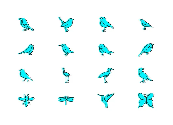 Εικόνες Πτηνών Set Διάνυσμα Γραμμική Γέμισμα — Διανυσματικό Αρχείο