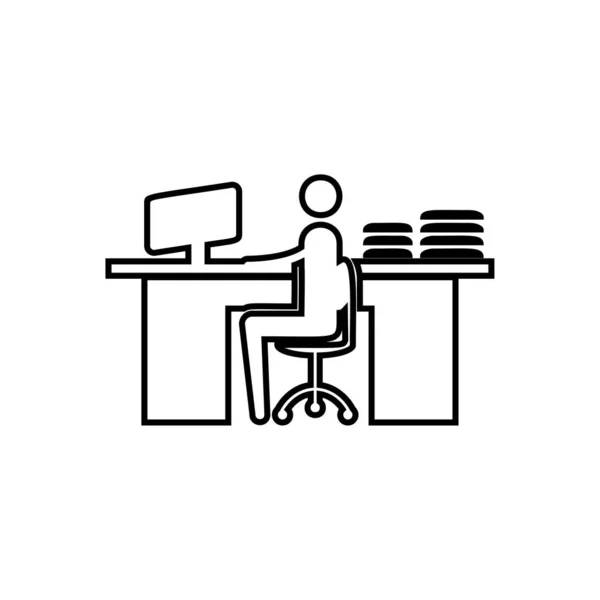 Businessman Working Computer Office Icon Linear Style Vector Black — Stock Vector