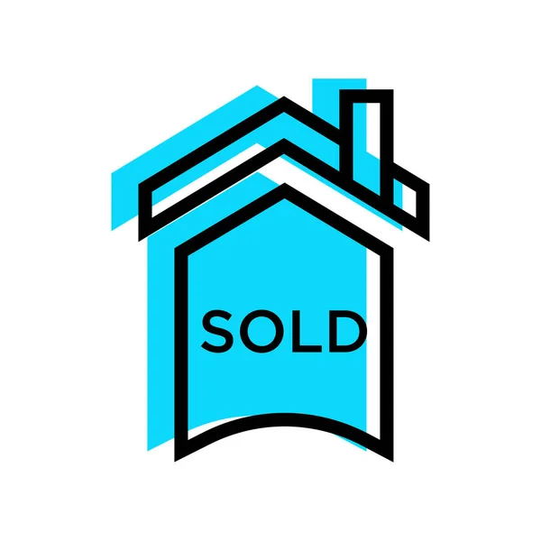 House Sold Sign Icon Vector Light Blue Linear Fill House — Stock Vector