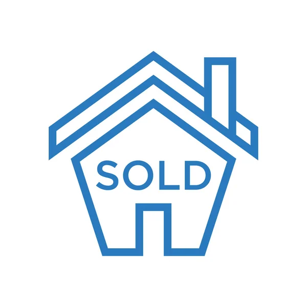 House Sold Sign Icon Vector Blue Line Art House Sold — Stock Vector