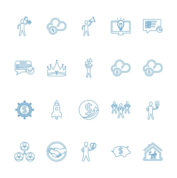 Business icons set. Icons for business, management, finance, strategy, Success - Line art blue icon set vector