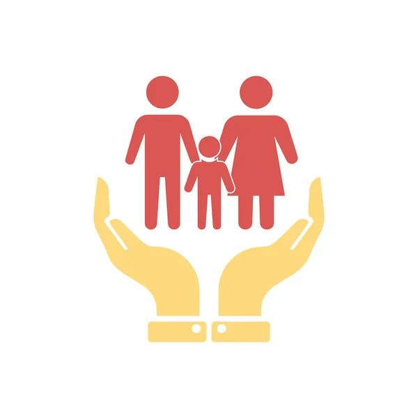 Icono Signo Seguro Vida Familiar Las Manos Protegen Ser Humano — Vector de stock