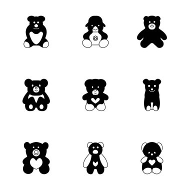 Teddy Ayı peluş oyuncak düz vektör simgeleri set