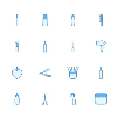 Güzellik kozmetik minimalist çizgi anahat kontur simgesi-doğrusal güzellik sembolü simge seti-mavi