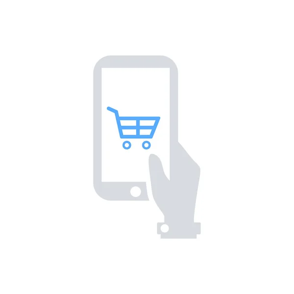 Mano Mobile Vettore Icona Dello Shopping Online — Vettoriale Stock