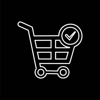Popüler düz tarzı alışveriş şeması-alışveriş grafik vektör simgesi, arabası simgesi onay işareti
