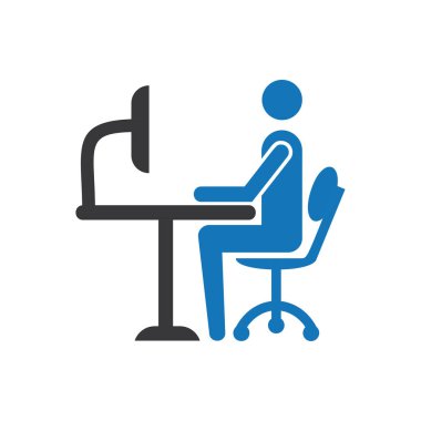 Bilgisayar simgesi mavi çalışma iş adamı