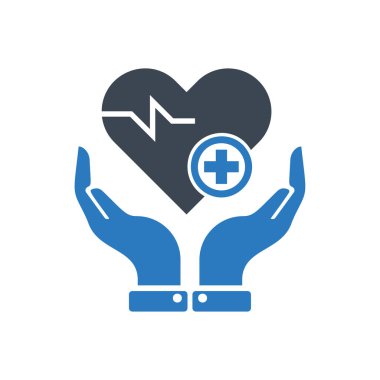 Kalp - sağlık sigortası simge vektör mavi holding eller