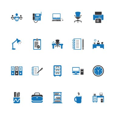 Vektör mavi ofis Icons set