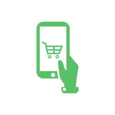El tutarak mobil-online alışveriş simgesi vektör