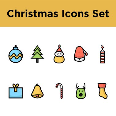 Noel düz simgeler-Noel doğrusal renkli simgeler set