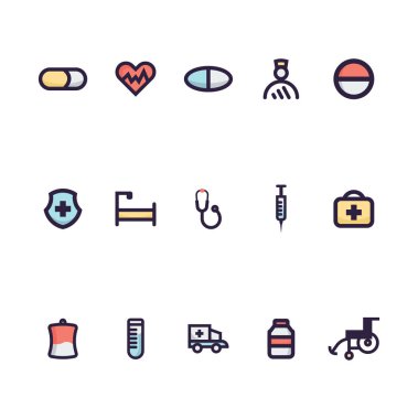 Sağlık mesleği mensupları ve tıbbi malzeme - inme satır simgeler kümesi modern düz doğrusal renkli tıbbi simgeler vektör ayarla.