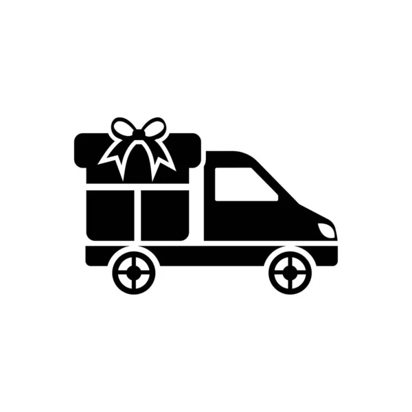 Una macchina di consegna con l'icona della confezione regalo - nero — Vettoriale Stock