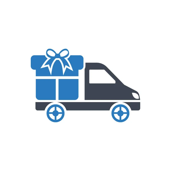 A delivery car with gift box icon - blue