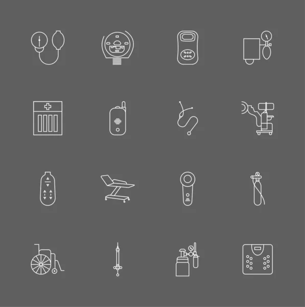 Conjunto Iconos Dispositivos Médicos Surtidos Ilustraciones Vectores Diseño Lineal Blanco — Vector de stock