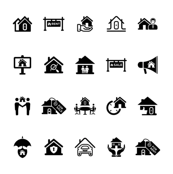 Real Estate Icons Set Black — Stock Vector