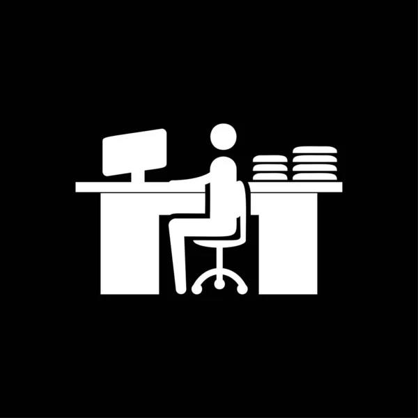 Businessman working on the computer in office icon white — Stock Vector