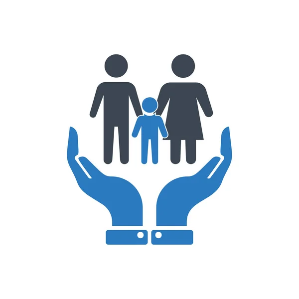 Icono Signo Vida Familiar Las Manos Protegen Los Seres Humanos — Vector de stock