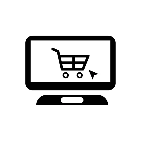 Online Shopping Cart Glyph Icon Laptop Sign Encontrar Una Tienda — Vector de stock