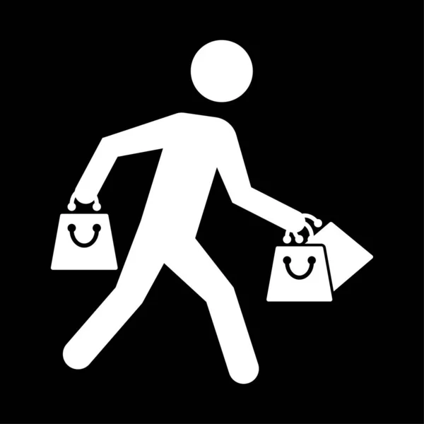 Persona che trasporta borse della spesa icon- vettore bianco — Vettoriale Stock