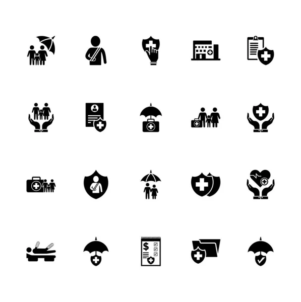 Sağlık sigortası Icons set - siyah