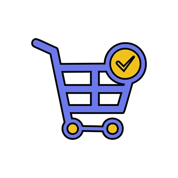 Einkaufsdiagramm Trendigen Flachen Stil Einkaufsdiagramm Vektorsymbol Häkchen Einkaufswagen Symbol — Stockvektor