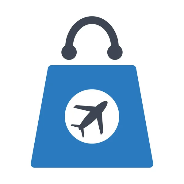 Duty-Free satın alma glif simgesi. Uçak ile alışveriş çantası-vektör illüstrasyon mavi — Stok Vektör