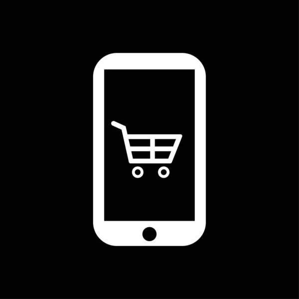Shopping Cart Pictogram Een Mobiel Vector Wit — Stockvector