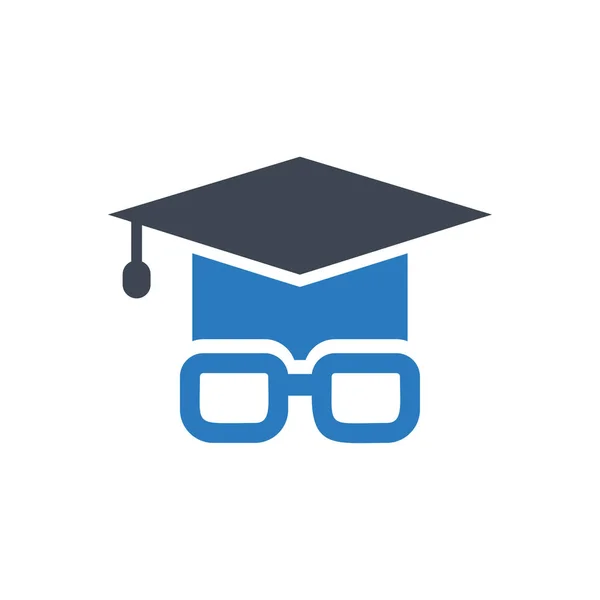 Casquette Lunettes Graduation Icône Concept Vecteur Éducatif Bleu — Image vectorielle