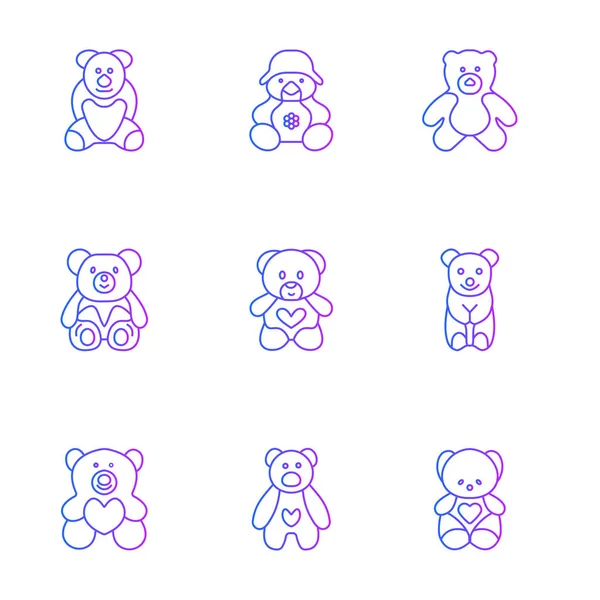 Κορμάκι Αρκούδα Χνουδωτό Παιχνίδι Επίπεδα Διανυσματικά Εικονίδια Set — Διανυσματικό Αρχείο