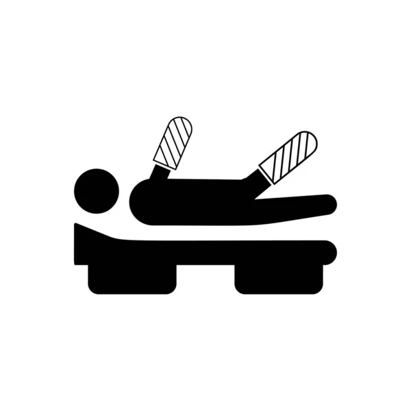 骨折健康保険記号 患者は シンボル ベクトル黒とベッドに横たわっています — ストックベクタ
