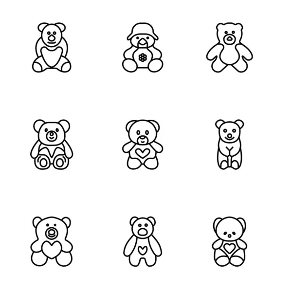 Teddy Ayı peluş oyuncak düz vektör simgeleri set