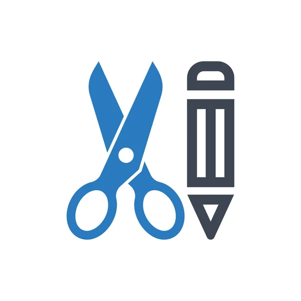 Ciseaux Avec Icône Crayon Bleu — Image vectorielle
