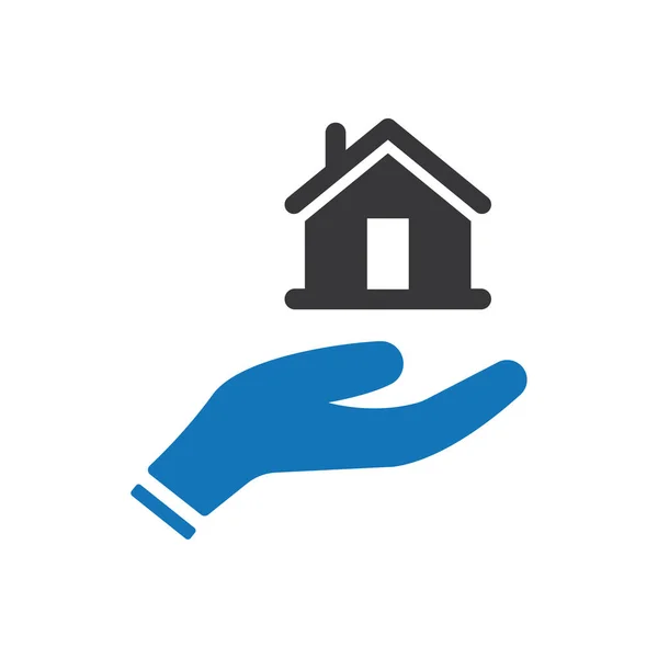 Χέρι Που Κατέχουν Μέχρι Σπίτι Εικονίδιο Διάνυσμα Μπλε — Διανυσματικό Αρχείο