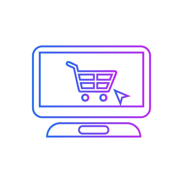 Icono Del Carrito Compras Línea Señal Ordenador Portátil Encontrar Tienda — Vector de stock