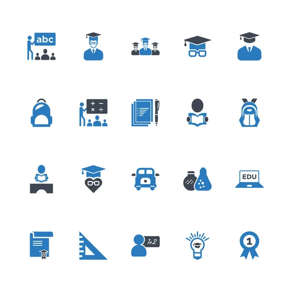 Set Icone Dell Istruzione Icone Dell Istruzione Vettoriale Blu — Vettoriale Stock