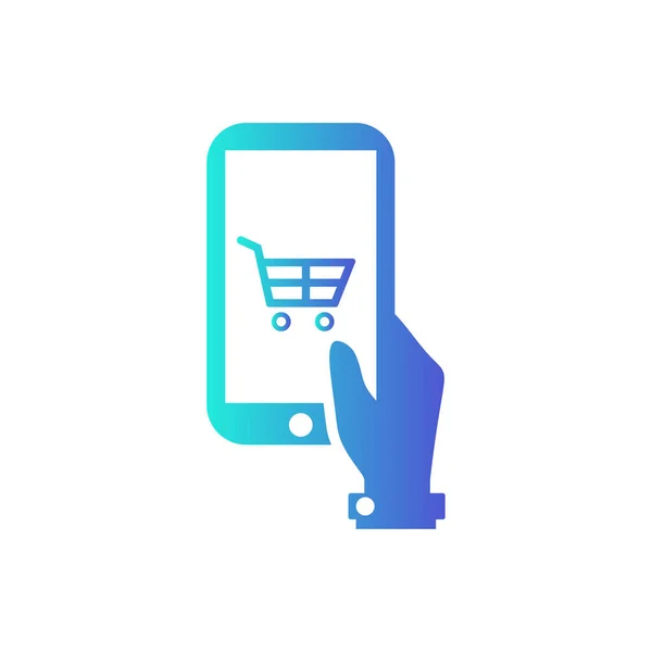 Hand Holding Mobile Online Winkelen Icon Vector — Stockvector