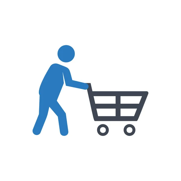 Men Hand Holding Shopping Cart Icon Blue — Stock Vector