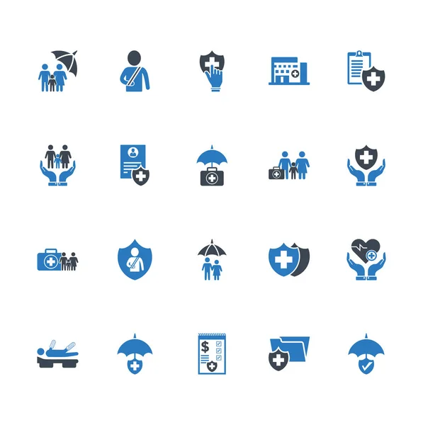 Sağlık sigortası Icons set - mavi