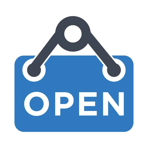 Icono de vector abierto, símbolo de etiqueta - diseño de estilo glifo azul — Vector de stock