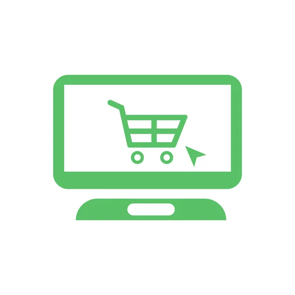 Online Shopping Cart Icon Laptop Sign Trovare Negozio Online Vettoriale — Vettoriale Stock