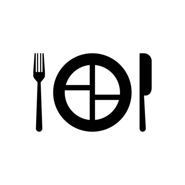 Значок Вектора Тарелки Ложки Вилки Ресторана Векторная Икона Черного Цвета — стоковый вектор