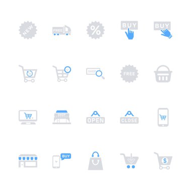 Alışveriş ve E-ticaret simgesi set-cart işareti-düz