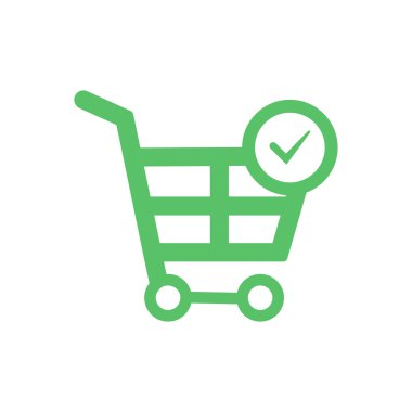 Popüler düz tarzı alışveriş şeması-alışveriş grafik vektör simgesi, arabası simgesi onay işareti