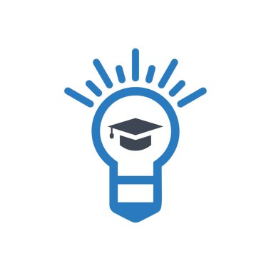 Ampul ile mezuniyet kap kutsal kişilerin resmi - eğitim simge vektör mavi