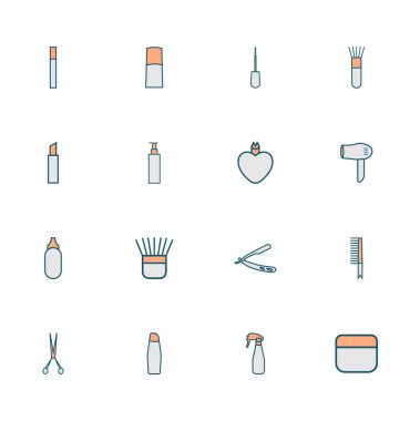 Güzellik kozmetik minimalist çizgi anahat kontur renkli simge-doğrusal güzellik sembolü simge seti